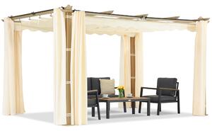 Pergola na terase Barbados 3x4 m s dřevěnými béžovými závěsy Garden Point