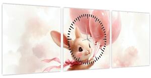 Obraz - Zajíček s balónky (s hodinami) (90x30 cm)