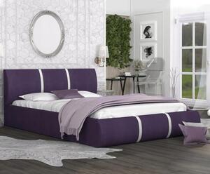 Čalouněná manželská postel PLATINUM fialová bílá 140x200 Trinity s dřevěným roštem
