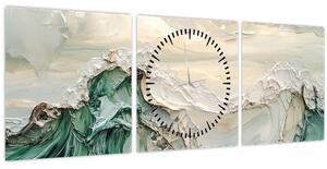 Obraz - 3D abstrakce moře (s hodinami) (90x30 cm)