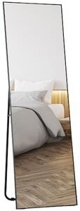 HOMCOM Moderní zrcadlo na celou postavu, 40x150 cm, obdélníkové zrcadlo se stojanem, rámečkem a háčky do ložnice, obývacího pokoje, předsíně, černé |