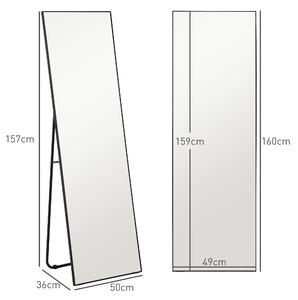 HOMCOM Velké obdélníkové zrcadlo, 50 x 160 cm - volně stojící, ke zdi nebo opřené - pro ložnici, obývací pokoj a šatnu, černé | Aosom