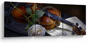 Obraz - Růže a housle (s hodinami) (90x30 cm)