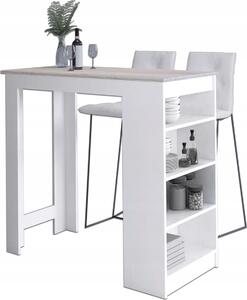 Akord barový stl s bílými taburety a dubovým dekorem Sonoma 115x50x103