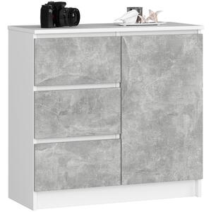 Stylový komoda K80 Jerry s úloným prostorem v bílé a betonové barv, 80 cm