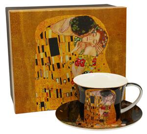 HOME ELEMENTS Porcelánový hrnek s podšálkem 250 ml, Klimt, Polibek tmavý