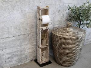 Dřevěný bílý antik stojan na toaletní papír Brick Moulds - 14*8*82 cm