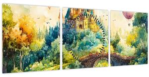 Obraz - Pohádkový zámek (s hodinami) (90x30 cm)