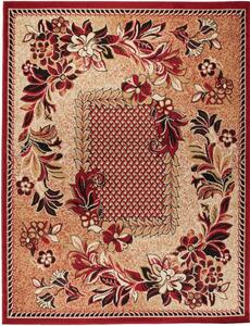 Makro Abra Kusový koberec ATLAS 7192B Květy tmavě béžový červený Rozměr: 200x300 cm