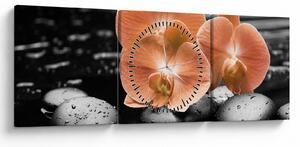 Obraz - Oranžové orchideje (s hodinami) (90x30 cm)