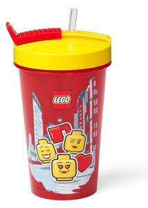 Červený kelímek se žlutým víčkem a brčkem LEGO® Iconic, 500 ml