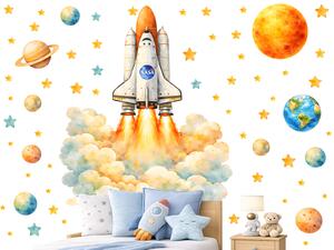Kosmická raketa NASA textilní přelepitelná samolepka na zeď arch 38 x 46 cm