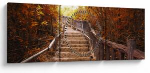 Obraz - Schody v přírodě na podzim (s hodinami) (90x30 cm)