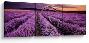 Obraz - Levandulové pole při západu slunce (s hodinami) (90x30 cm)