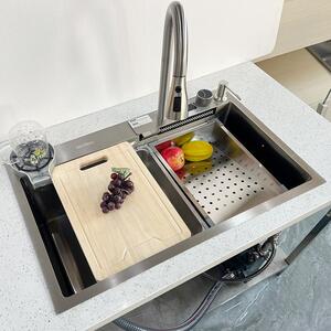 Multifunkční chytrý dřez BestBerg BBSS-10S / 75 x 45 x 22 cm / nerezová ocel / stříbrná