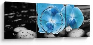 Obraz - Modrá orchidej (s hodinami) (90x30 cm)