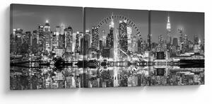 Obraz - New York, černobílý (s hodinami) (90x30 cm)