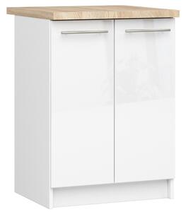 Dolní kuchyňská skříňka Ozara S60 2D (bílá + bílý lesk). 1071109