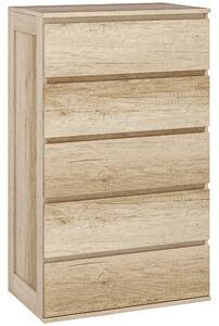 HOMCOM 5-zásuvková komoda do ložnice s moderním stylem a tichým uzavíracím mechanismem - 60 x 38 x 100 cm, Přírodní dřevo | Aosom