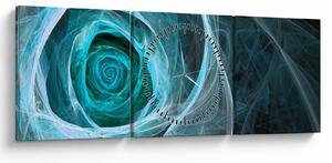 Obraz - Abstraktní růže modrá s černým pozadím (s hodinami) (90x30 cm)