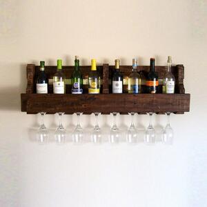 Ručně vyráběný stojan na víno a držák na skleničky z masivního dřeva Catalin Faina, 90 x 30 x 12 cm