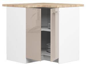 Rohová dolní kuchyňská skříňka Ozara S90 90 (bílá + cappuccino lesk). 1071150