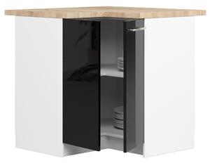 Rohová dolní kuchyňská skříňka Ozara S90 90 (bílá + černý lesk). 1071151