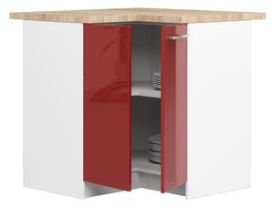 Rohová dolní kuchyňská skříňka Ozara S90 90 (bílá + červený lesk). 1071152