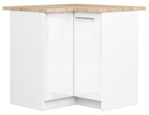 Rohová dolní kuchyňská skříňka Ozara S90 90 (bílá + bílý lesk). 1071149
