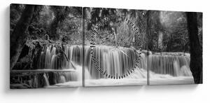 Obraz - Černobílý vodopád (s hodinami) (90x30 cm)