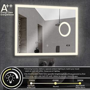 Aquamarin Koupelnové LED zrcadlo se zrcátkem, 100 x 80 cm