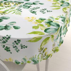 Biante Bavlněný oválný ubrus Sandra SA-244 Zelený eukalyptus na bílém 140x220 cm