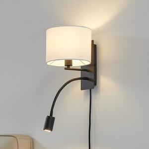 Lindby nástěnné světlo Florens, černé, LED lampa na čtení, 23,5 cm, stmívatelný, Bílá / opál, Obývací pokoj / jídelna, Textil / tkanina / hedvábí, Moderní, Lampička na čtení