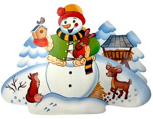 Dětská nástěnná dekorace ze dřeva sněhulák a lesní zvířátka