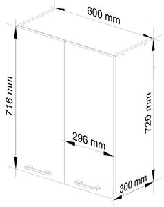 Horní kuchyňská skříňka Ozara W60 H720 (bílá + bílý lesk). 1071196