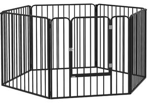 PawHut Modulární Ohradník pro Psy, Plot s 1 Dveřmi, 6 Panelů o Rozměrech 80 x 80 cm, Ocelový Hřiště a Cvičiště pro Psy a Mazlíčky, Výška 80 cm, Černý