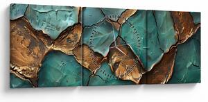 Obraz - Zeleno-zlatá malba (s hodinami) (90x30 cm)