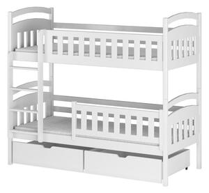 Dětská patrová postel z masivu IGOREK se šuplíky - 200x90 cm - BÍLÁ