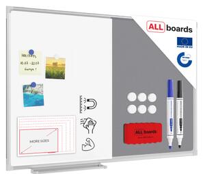 Allboards,Textilní a bílá magnetická tabule COMBI v hliníkovém rámu - 60x40 cm,CO64FS