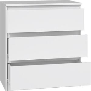Komoda bílá se třemi zásuvkami, noční stolek do ložnice, skříňka, příborník, vysoká deska, šířka 70 cm výška 75 cm