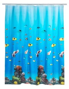 Modrý sprchový závěs Wenko Ocean, 180 x 200 cm