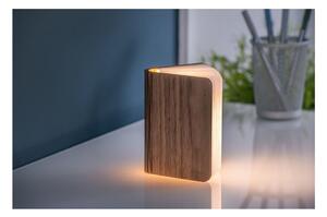 Tmavě hnědá malá LED stolní lampa ve tvaru knihy z ořechového dřeva Gingko Booklight