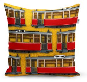Sablio Polštář Pražské historické tramvaje Žlutý Pattern - 40x40 cm