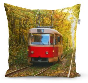 Sablio Polštář Červená tramvaj v lese - 40x40 cm