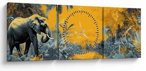 Obraz - Slon v přírodě (s hodinami) (90x30 cm)