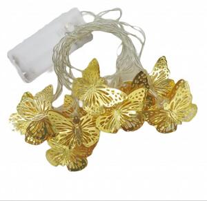 HJ Světelný řetěz se zlatými motýly a průhledným kabelem 2 m 10 LED