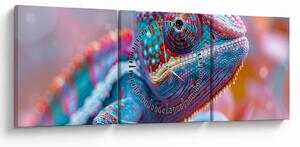 Obraz - Zbarvený chameleon (s hodinami) (90x30 cm)