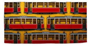 Sablio Ručník Pražské historické tramvaje Žlutý Pattern - 30x50 cm