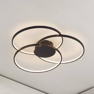 Lindby LED stropní svítidlo Riley, černé, 3 000 K, stmívatelné, stmívatelný, Černá, Obývací pokoj / jídelna, Hliník, Moderní