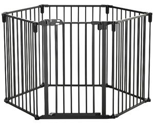 PawHut Bezpečnostní Bariera na Krb Modrý Ochranný Oplocení pro Domácí Zvířata Modulární Skládací 6 Panelů s Dveřmi Bez Vrtání 362,5 x 76 cm Černá | Ao